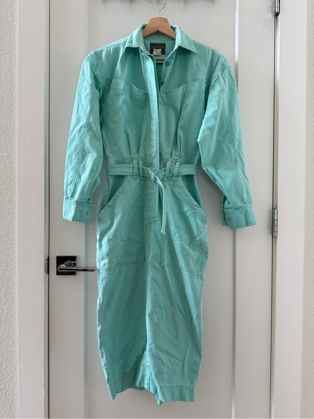 Vintage Rhonda Harness Foxy Lady Mint Teal Cotton Shirtdress Size S